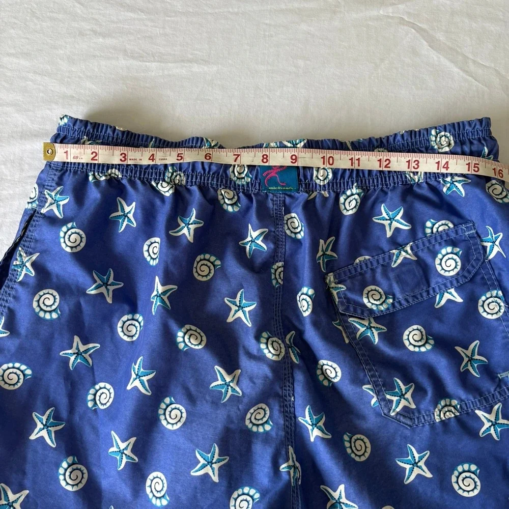Michaels Swim Trunks Mens Large Blue Starfish Seashell Nautical Board Shorts USA